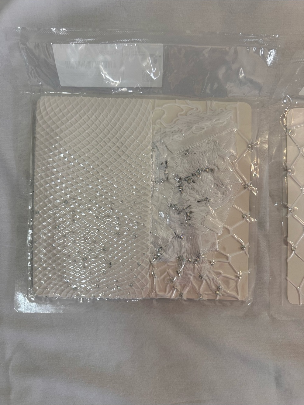 Women’s 2 pack sparkly large mesh white fishnet tights with rhinestones